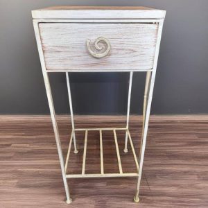 MESITA BLANCA DE MADERA Y FORJA