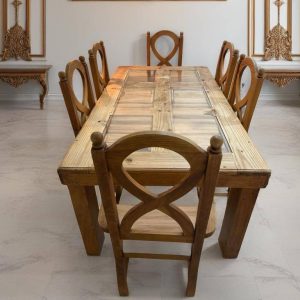 MESA DE COMEDOR DE PINO RUSTICO MEXICANA