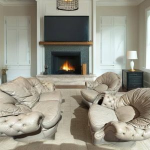 CONJUNTO DE SILLONES DE CUERO GRIS Chesterfield