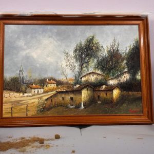 CUADRO PAISAJE DE ALDEA EN OLEO