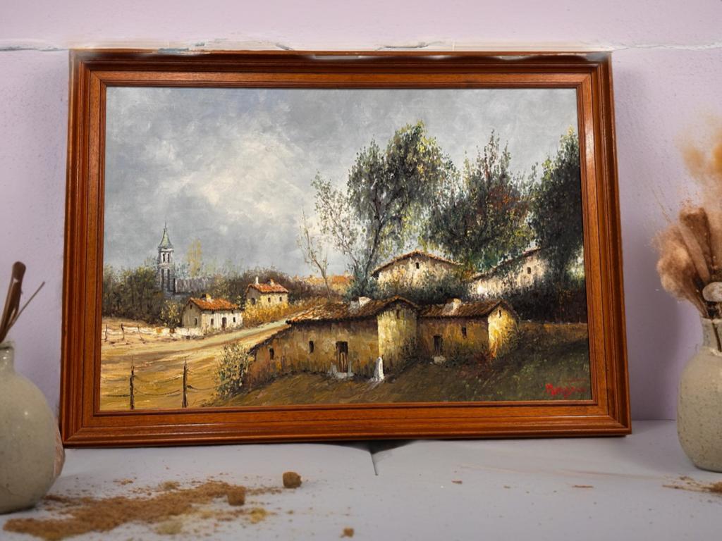 CUADRO PAISAJE DE ALDEA EN OLEO