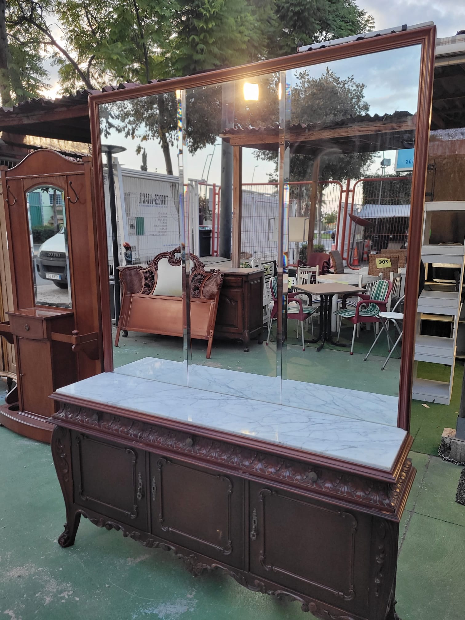 RECIBIDOR MADERA Y MARMOL CON ESPEJO - Imagen 2