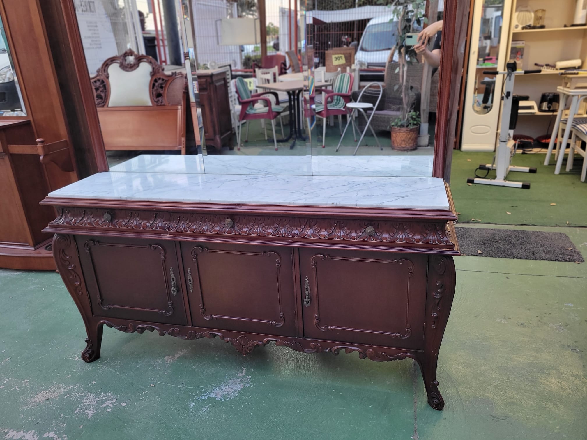 RECIBIDOR MADERA Y MARMOL CON ESPEJO - Imagen 3