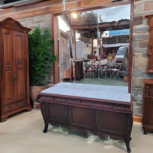 RECIBIDOR MADERA Y MARMOL CON ESPEJO