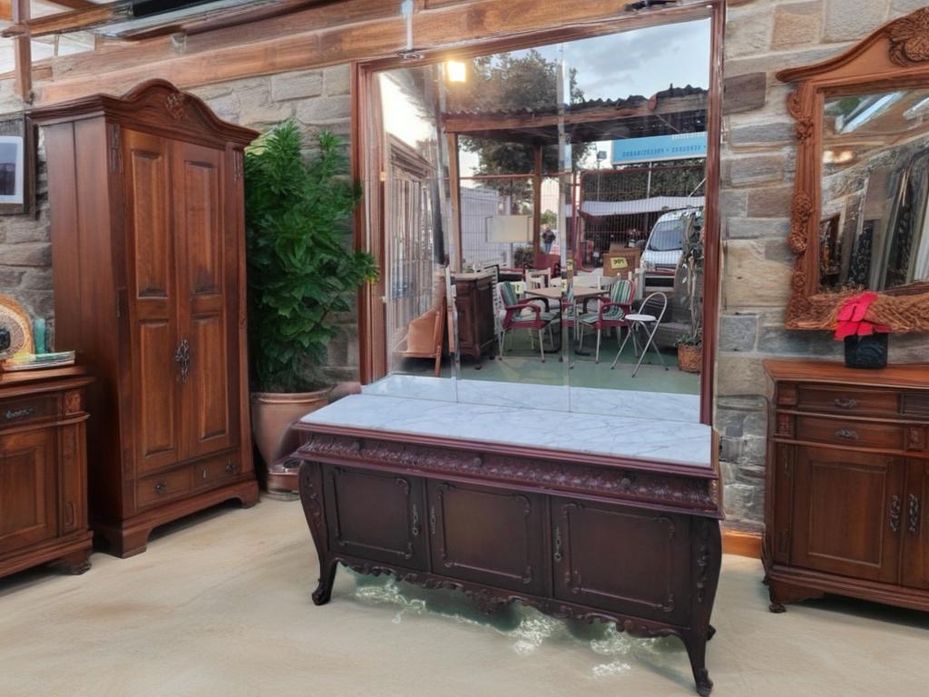 RECIBIDOR MADERA Y MARMOL CON ESPEJO