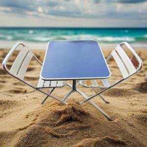 SET DE EXTERIOR MESA AZUL CON DOS SILLAS