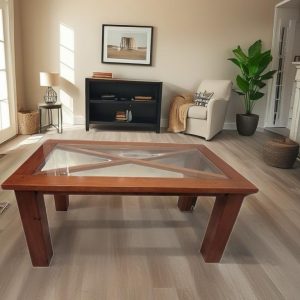 MESA DE COMEDOR MADERA MACIZA Y CRISTAL