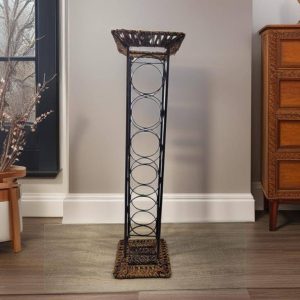 BOTELLERO VERTICAL DE FORJA Y MIMBRE