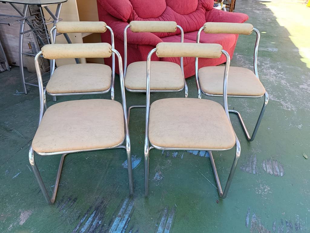 5 SILLAS VINTAGE TUBO CROMADO Y POLIPIEL - Imagen 2