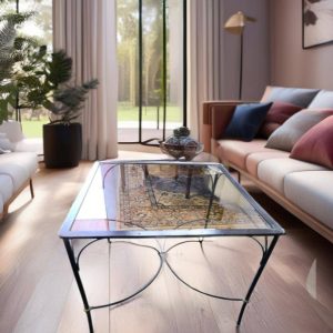 MESA DE CENTRO FORJA Y CRISTAL