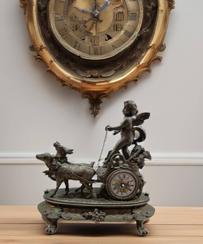 RELOJ SOBREMESA CARRUAJE QUERUBÍN Y CIERVOS
