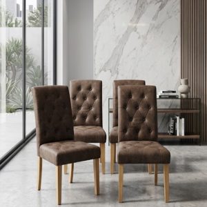 SET 4 SILLAS COMEDOR PIEL SINTÉTICA MARRÓN