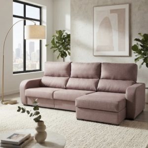 SOFÁ CAMA CHAISE LONGUE ROSA PALO CON ARCÓN