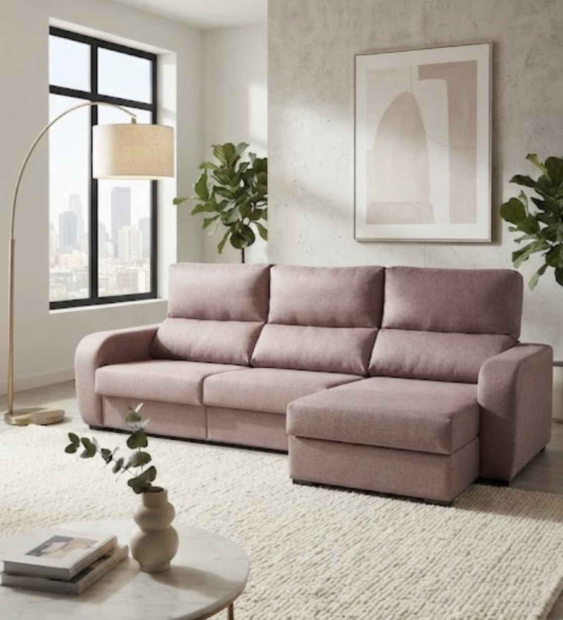 SOFÁ CAMA CHAISE LONGUE ROSA PALO CON ARCÓN