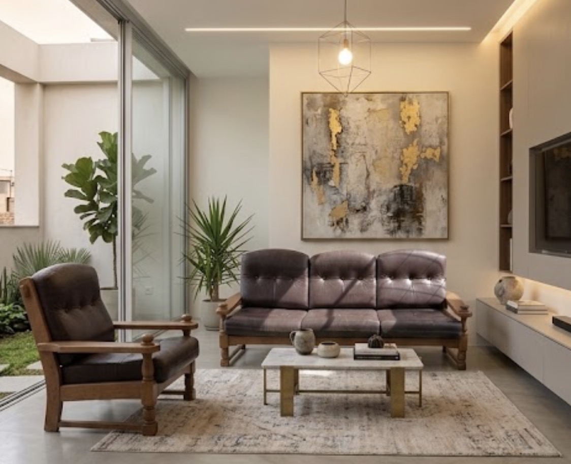 CONJUNTO DE SALON SOFÁ Y SILLÓN MADERA Y PIEL
