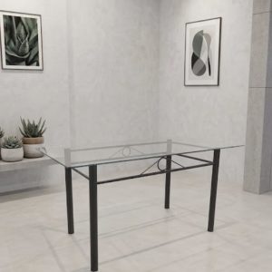 MESA COMEDOR CRISTAL Y FORJA NEGRO
