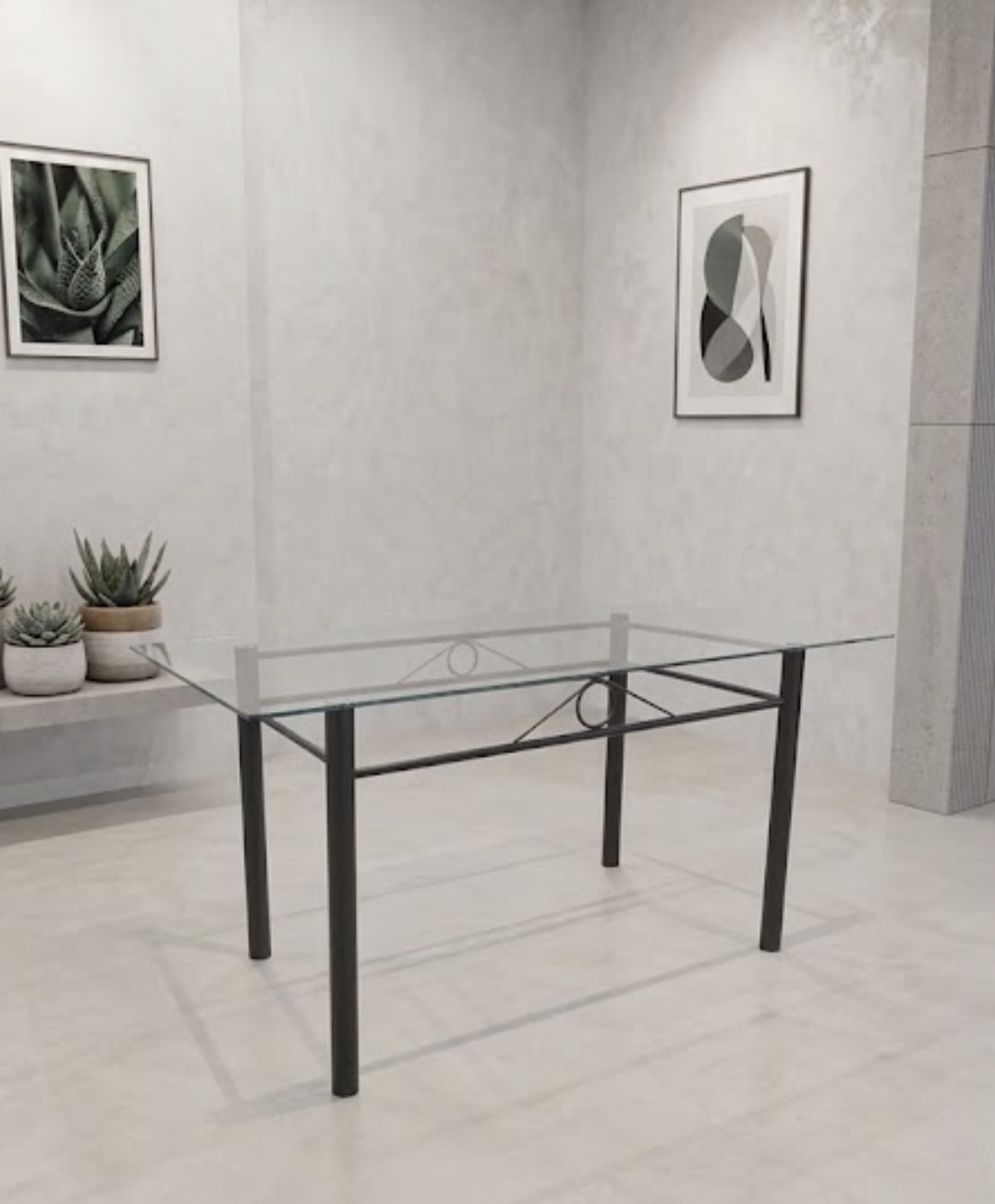 MESA COMEDOR CRISTAL Y FORJA NEGRO