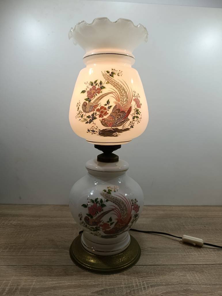 LÁMPARA QUINQUÉ VINTAGE CRISTAL OPALINO - Imagen 2