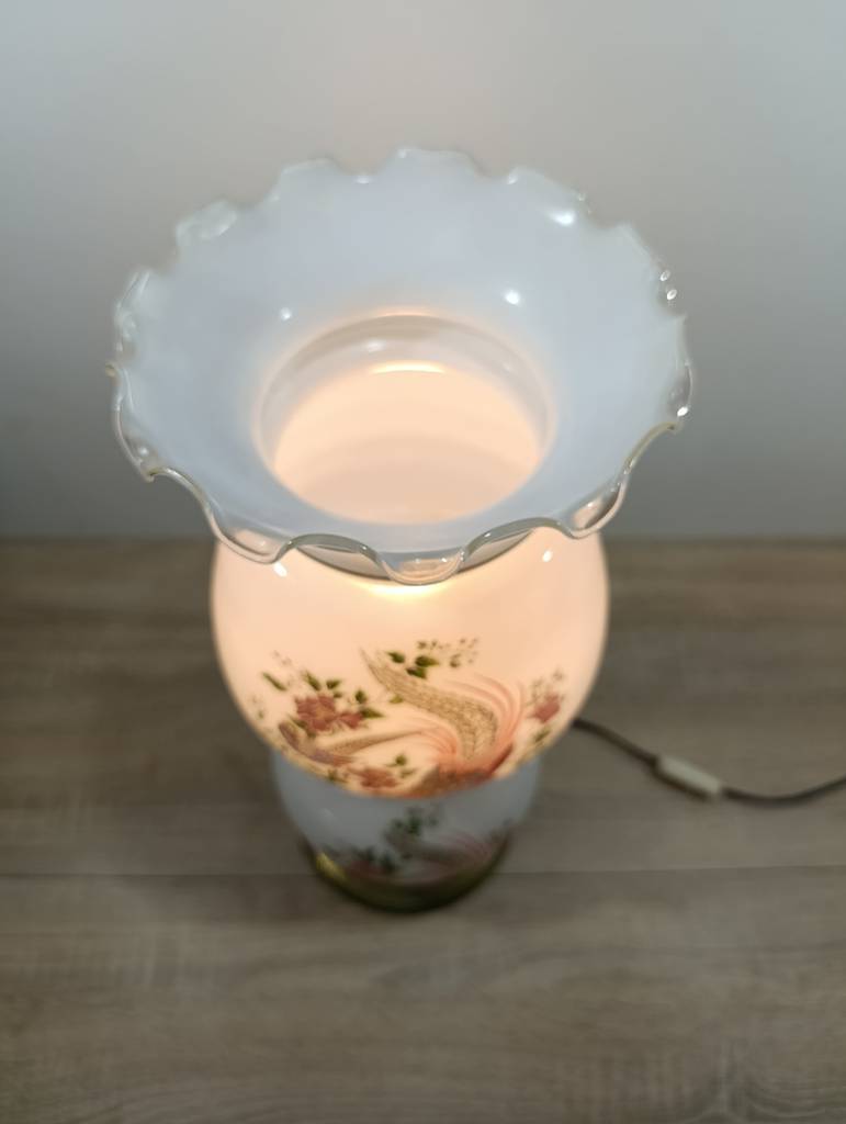 LÁMPARA QUINQUÉ VINTAGE CRISTAL OPALINO - Imagen 3