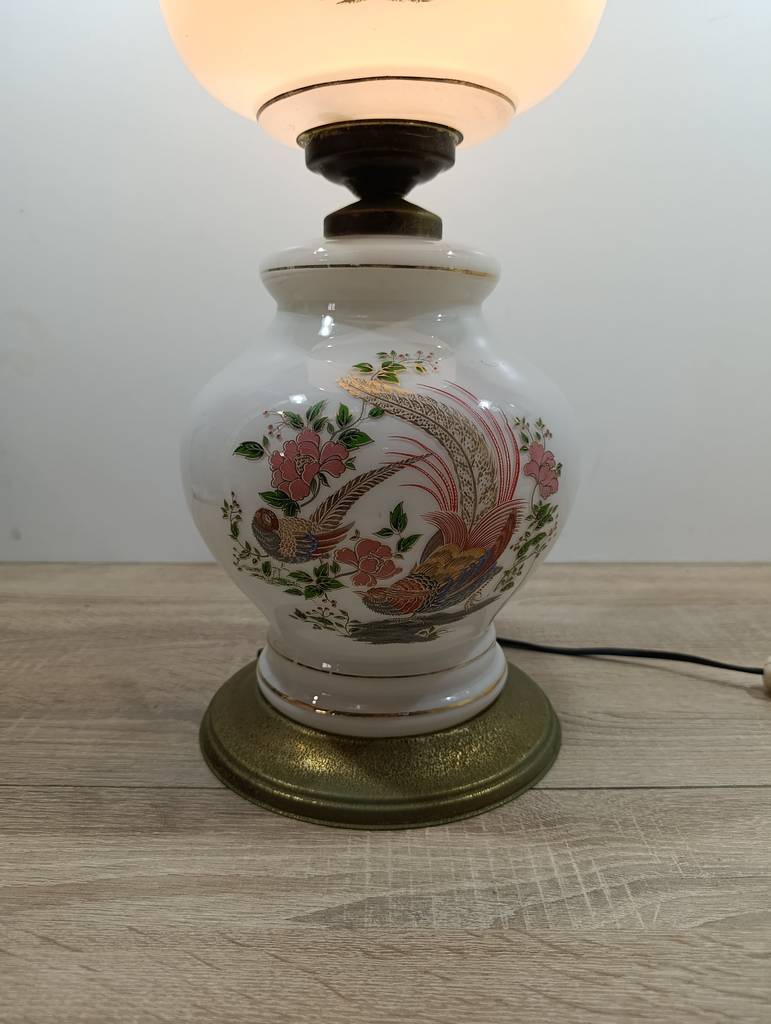LÁMPARA QUINQUÉ VINTAGE CRISTAL OPALINO - Imagen 4
