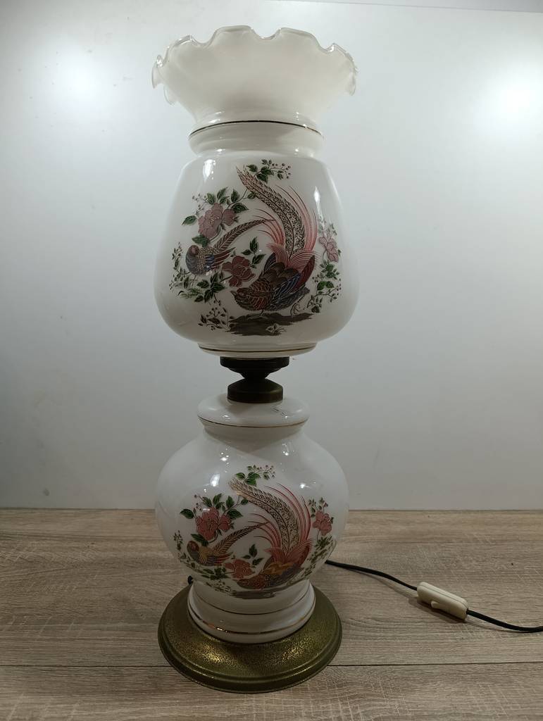 LÁMPARA QUINQUÉ VINTAGE CRISTAL OPALINO - Imagen 5