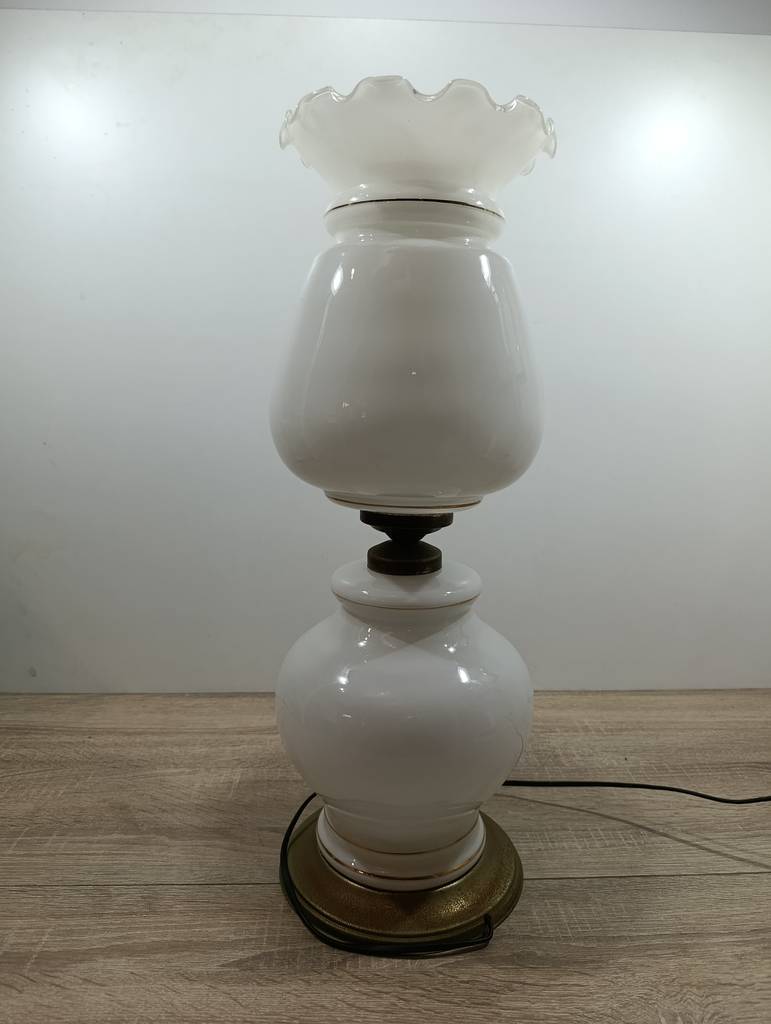 LÁMPARA QUINQUÉ VINTAGE CRISTAL OPALINO - Imagen 6