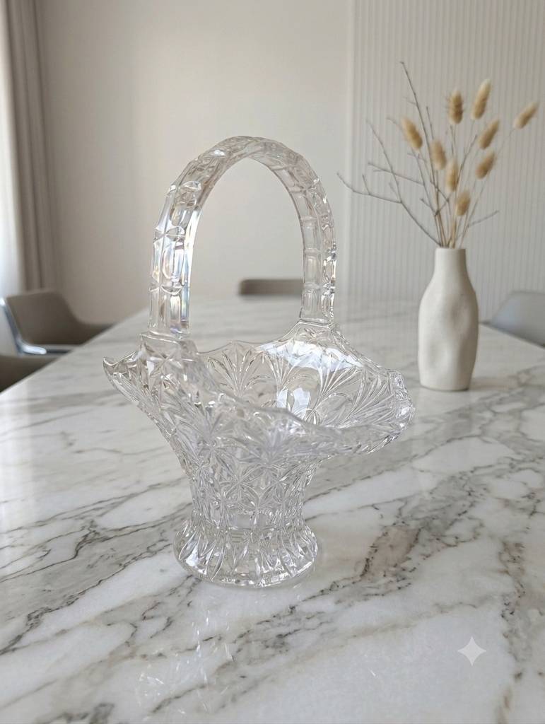 CESTA DE CRISTAL TALLADO CON ASA