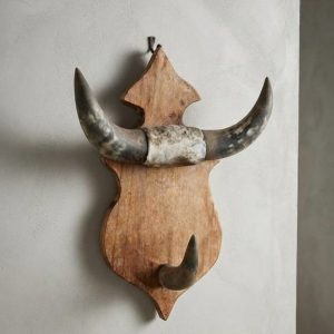 PERCHERO VINTAGE CUERNOS TORO Y MADERA
