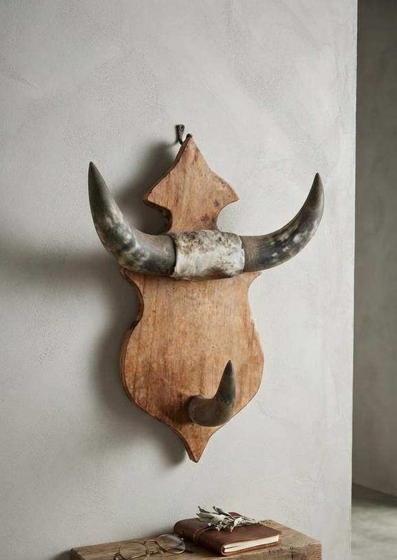 PERCHERO VINTAGE CUERNOS TORO Y MADERA