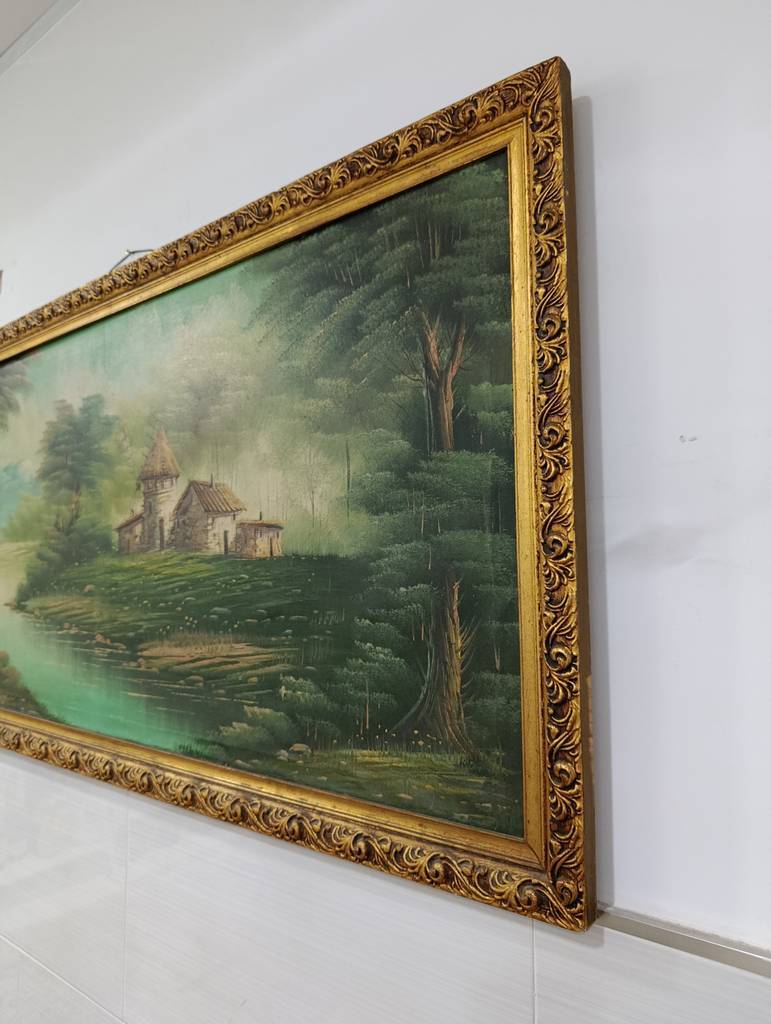 CUADRO AL OLEO VINTAGE PAISAJE CON MOLINO - Imagen 4