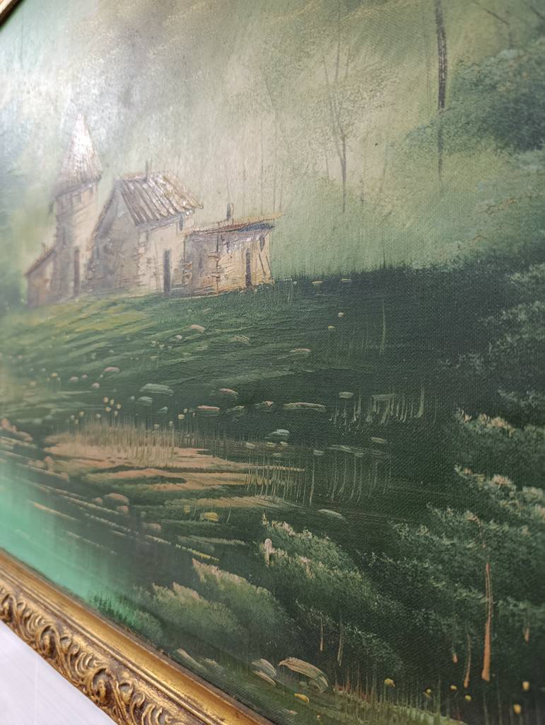 CUADRO AL OLEO VINTAGE PAISAJE CON MOLINO - Imagen 5