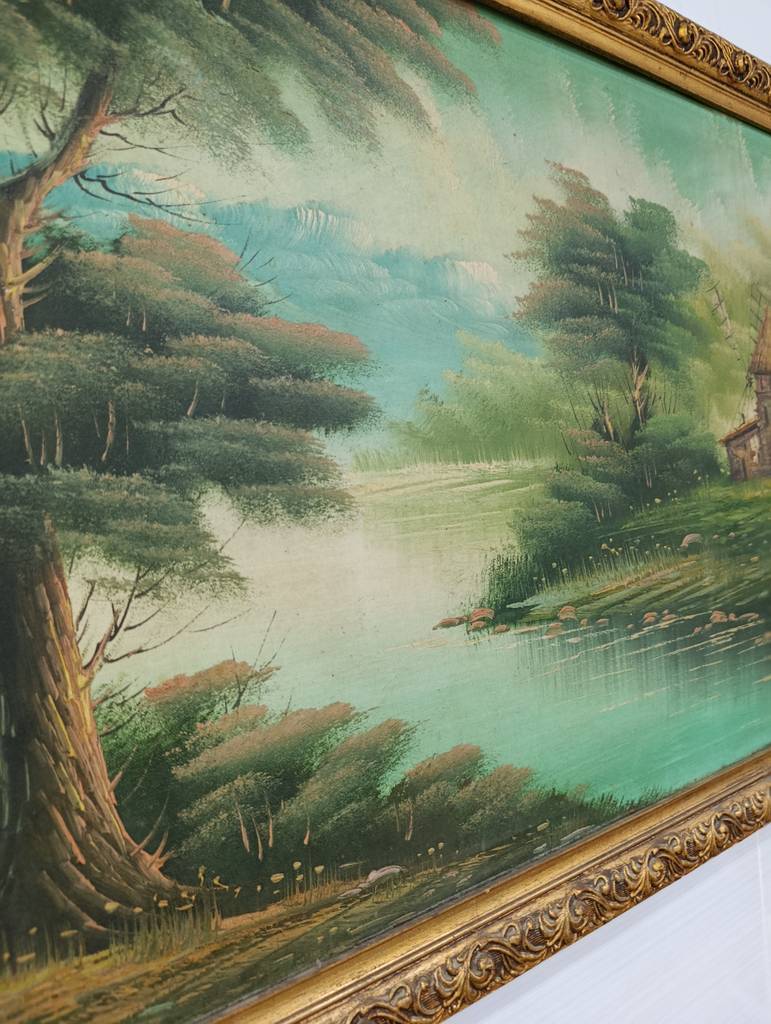 CUADRO AL OLEO VINTAGE PAISAJE CON MOLINO - Imagen 6