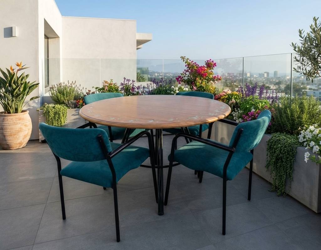 CONJUNTO DE MESA Y 4 SILLAS TURQUESA
