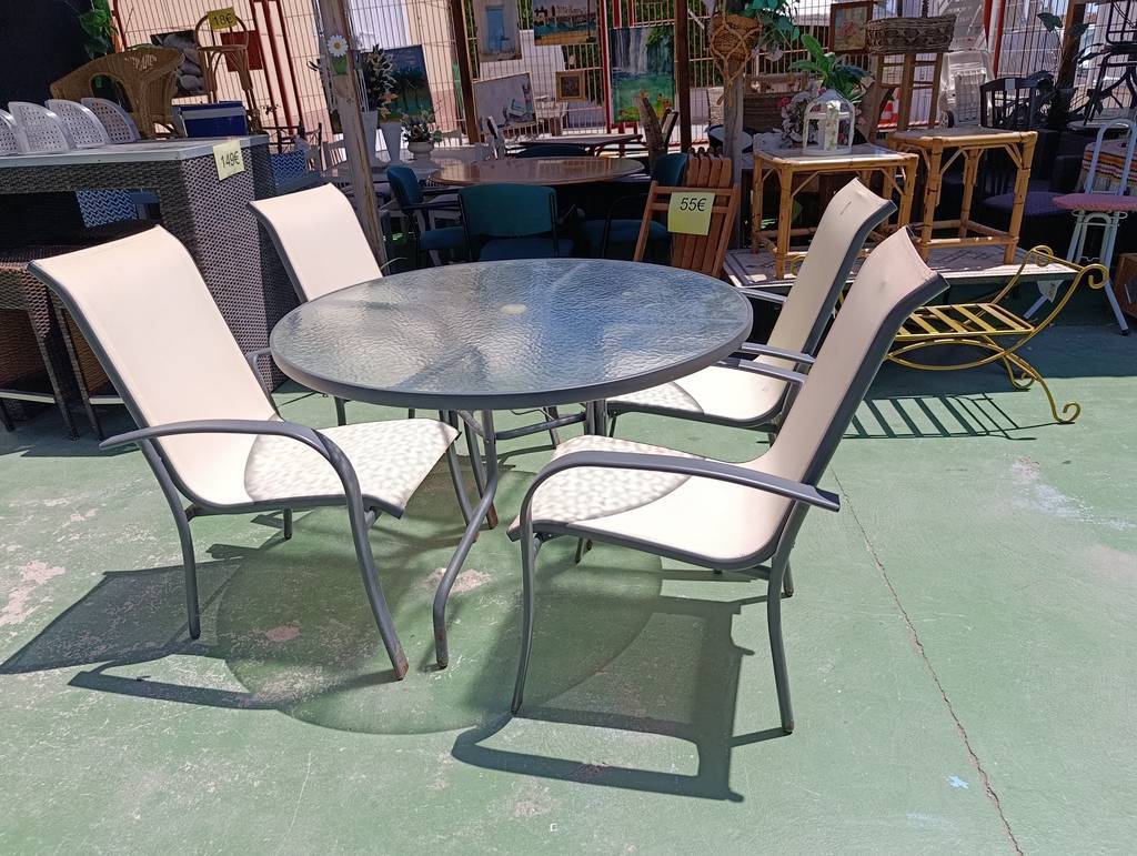 MESA CRISTAL DE TERRAZA Y 4 SILLONES - Imagen 2