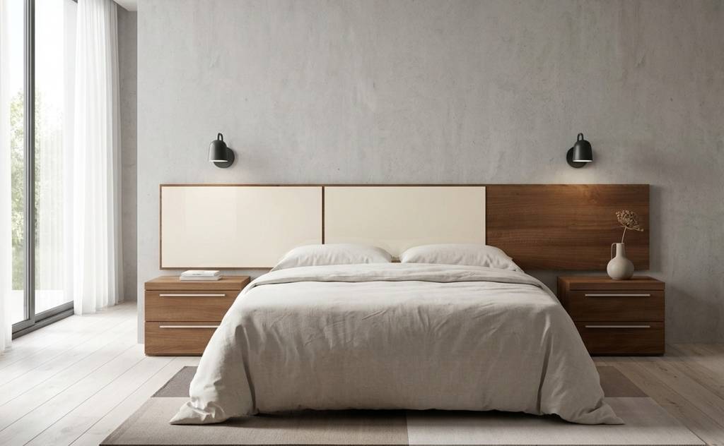 CONJUNTO DE CABECERO Y 2 MESITAS DE NOCHE