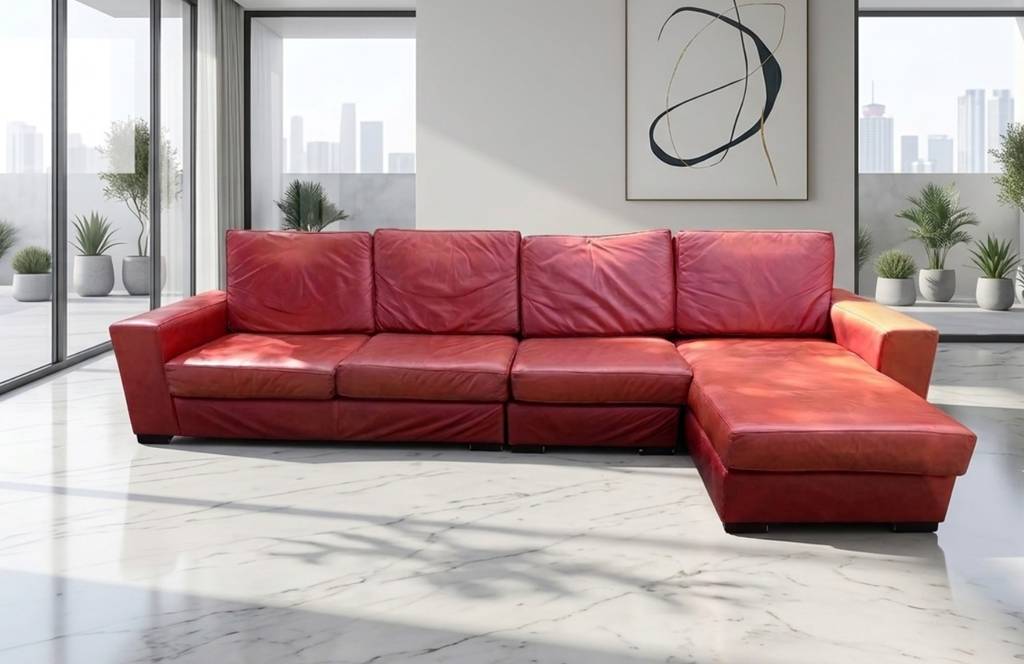 SOFÁ CHAISE LONGUE MODULAR DE PIEL ROJIZO