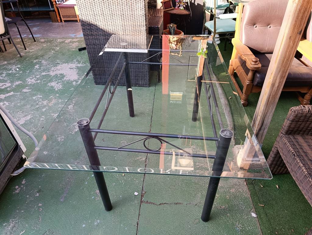 MESA COMEDOR CRISTAL Y FORJA NEGRO - Imagen 3