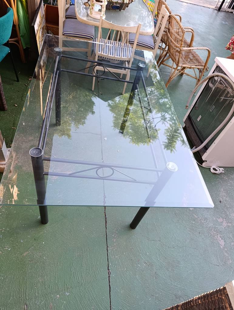MESA COMEDOR CRISTAL Y FORJA NEGRO - Imagen 7