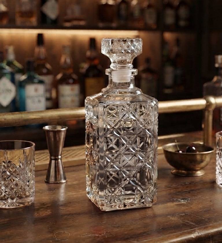BOTELLA LICORERA CRISTAL TALLADO CUADRADA