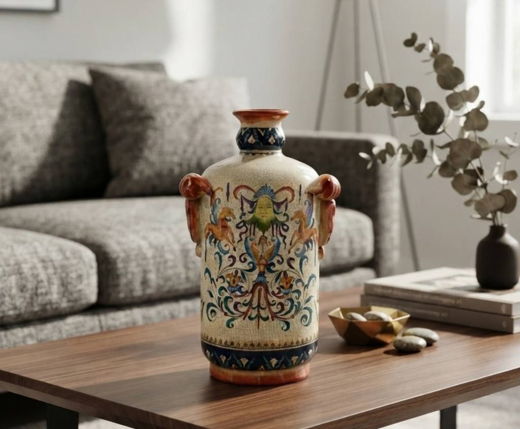 JARRÓN MAYOLICA VINTAGE PINTADO A MANO
