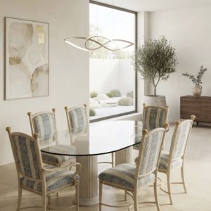 CONJUNTO COMEDOR SEÑORIAL CRISTAL Y 6 SILLAS