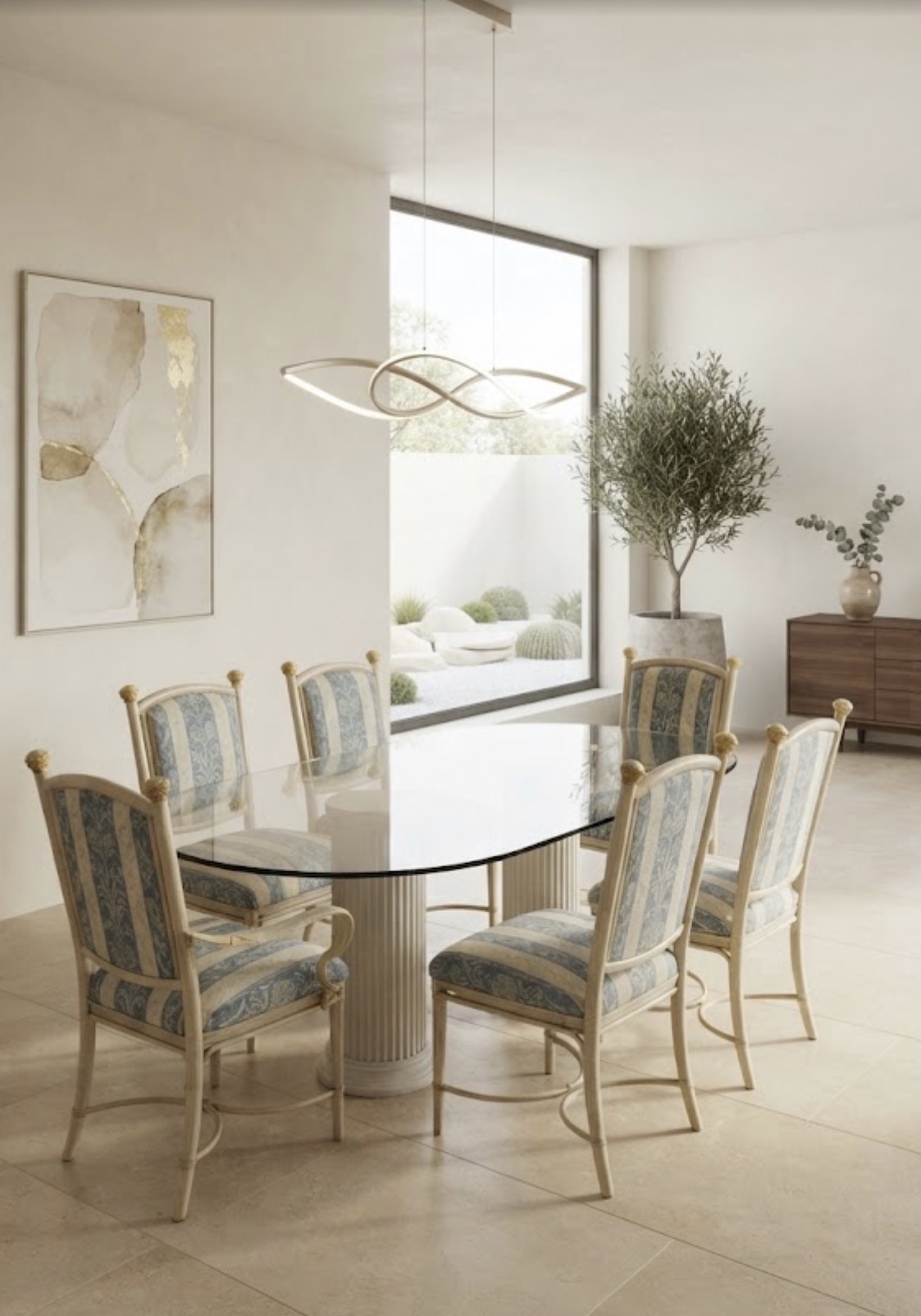 CONJUNTO COMEDOR SEÑORIAL CRISTAL Y 6 SILLAS