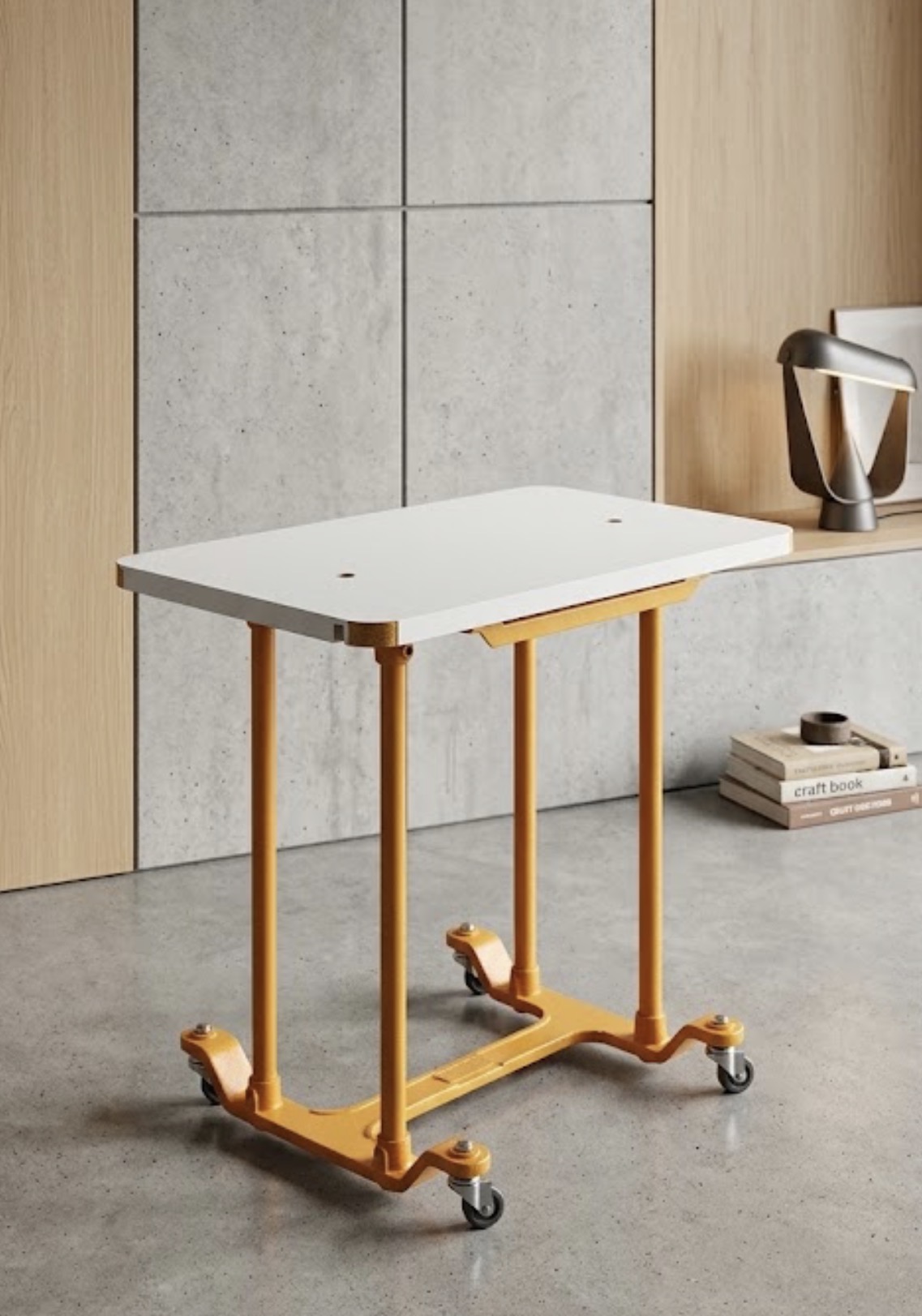 MESA AUXILIAR INDUSTRIAL CON RUEDAS AMARILLA