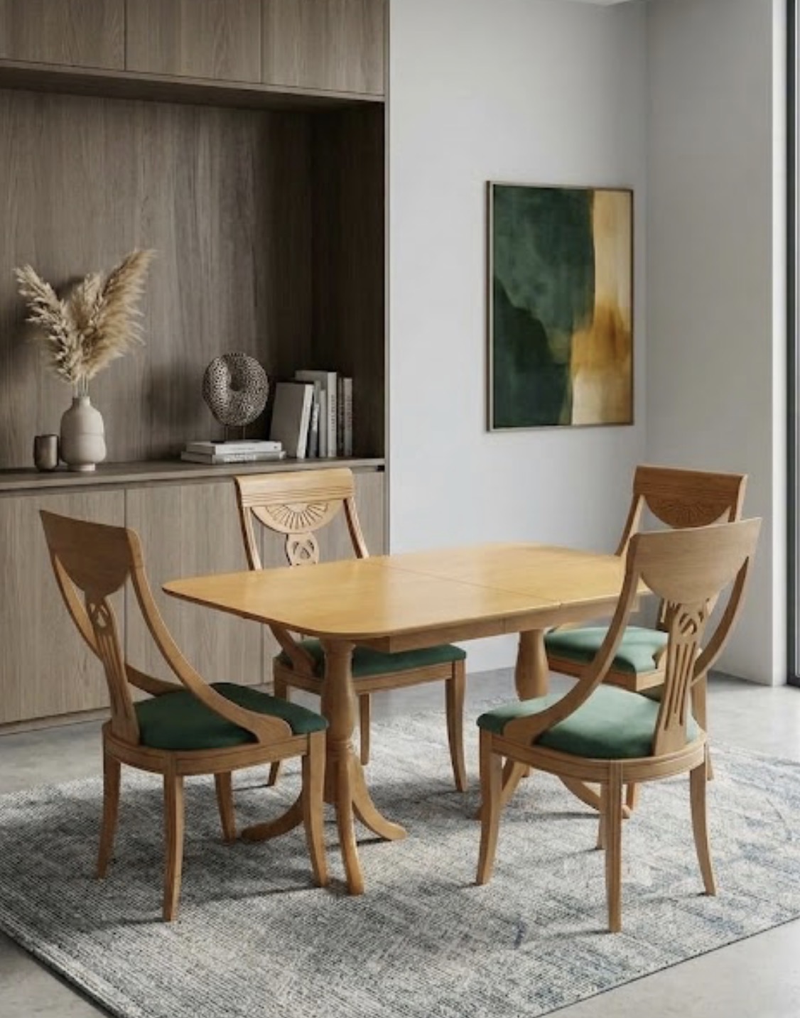 COMEDOR CLÁSICO LIBRO Y 4 SILLAS MADERA