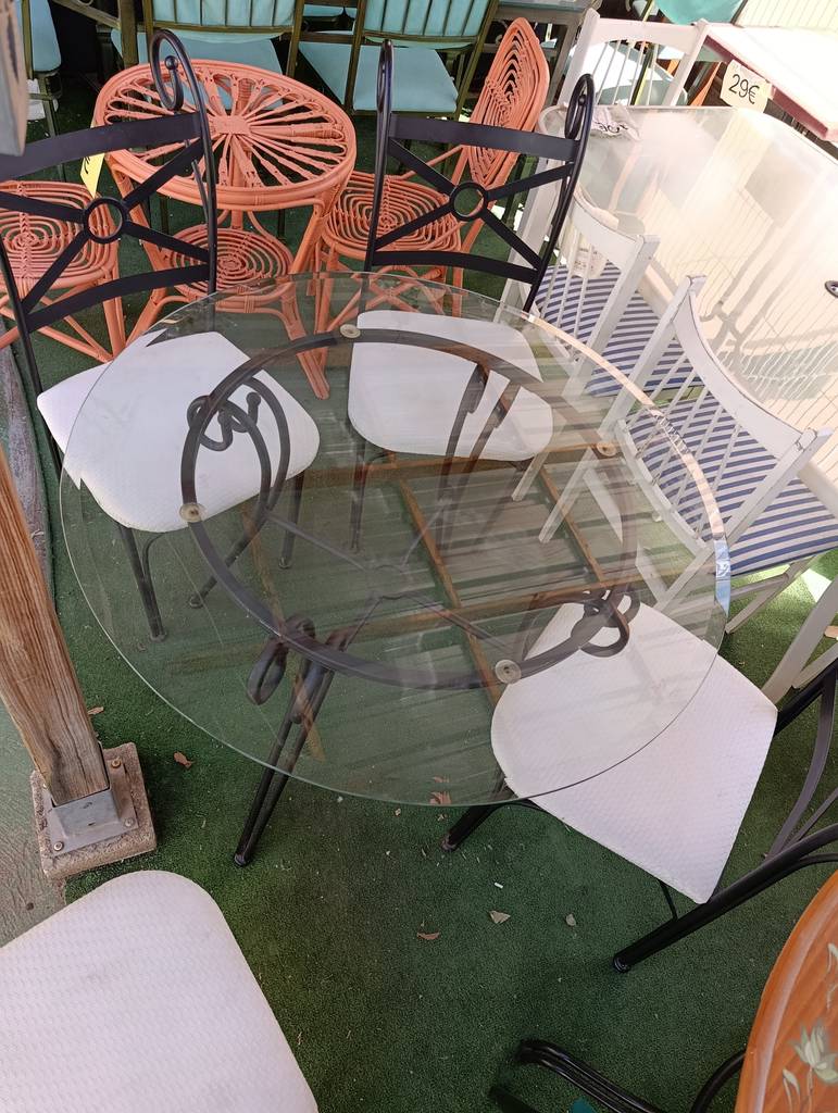 CONJUNTO DE MESA CRISTAL Y 4 SILLAS FORJA - Imagen 7