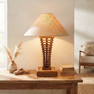 LÁMPARA DE MESA MADERA ARTESANAL