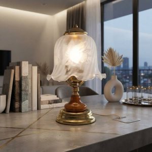 LÁMPARA DE MESA TULIPA CRISTAL ESMERILADO