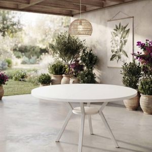 MESA DE COMEDOR BLANCA CON ESTANTE