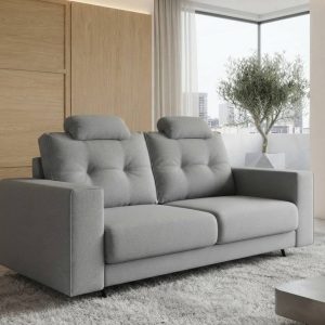 SOFÁ DE 2 PLAZAS GRIS CON REPOSACABEZAS