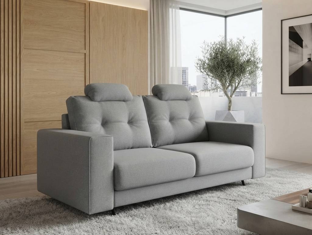 SOFÁ DE 2 PLAZAS GRIS CON REPOSACABEZAS